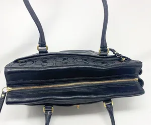 Coach Signature Hampton Black Monogram Canvas Leather Handbag thumbnail 5