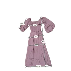Joyfolie Boho Odette Dress Mauve High Low Maxi Smocked Ruffle Off Shoulder L thumbnail 5