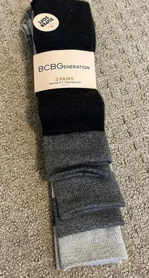 NWT- BCBGeneration Super Soft 3 Pairs Gray Long Socks thumbnail 1