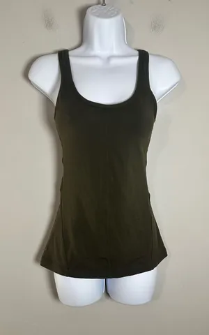 Lululemon Scoop Neck Tank Top Dark Olive Green Size 4 Shelf Bra Activewear thumbnail 1