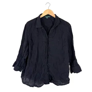 Lauren Ralph lauren black 100% linen button down top thumbnail 2