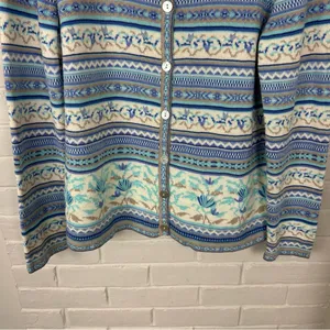 Blue Patterned Knit Cardigan Sweater Size L thumbnail 4