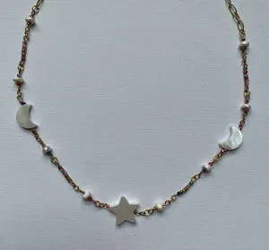 Gold moon and stars beaded necklace thumbnail 2
