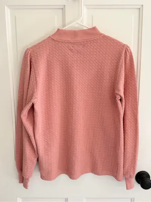 J.Crew‎ Textured Mock Neck Long Sleeve Top Pink Puff Sleeve Medium thumbnail 2