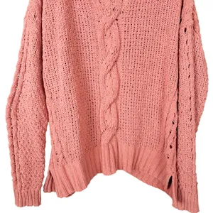 Umgee Chenille Sweater Women's Large Orange Chunky Cableknit Loose Pullover Crew thumbnail 3
