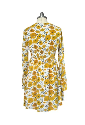 Vera for Anthropologie Sz XS Buttercup Mini Dress Floral Yellow Blue Buttons thumbnail 6