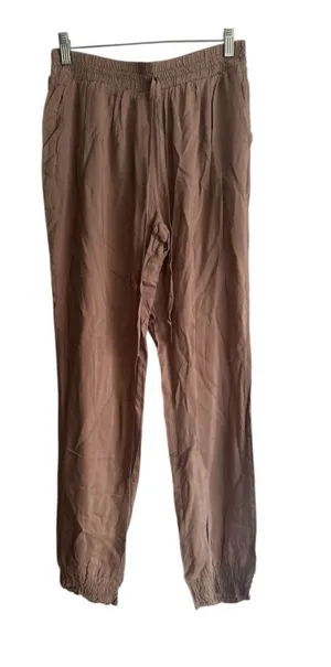 hanger Tan Elastic Waist Elastic Ankle Sheer Pants thumbnail 1