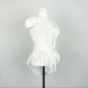 Vintage Ruffled Lace-Up Lace Bodysuit Lingerie in White | Size S thumbnail 6