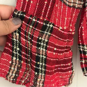 Free People Fearless Love Tunic XS Red Plaid Metallic Bell Sleeve Boho Top thumbnail 7