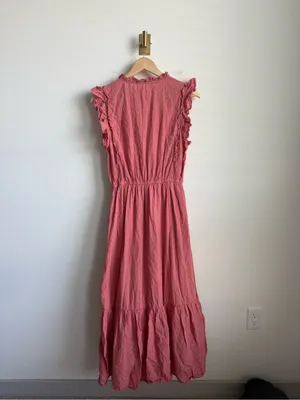Outerknown Organic Cotton Coral Ruffle Tiered Midi Maxi Dress Medium thumbnail 9