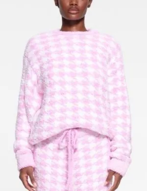 Skims L/XL‎ Cozy Knit Pullover Petal Pink Houndstooth Oversized Lounge Valentine thumbnail 1