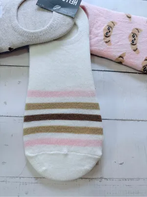 Hello Socks! Set of 3 Liners Coffee,Croissants Stripes NWT thumbnail 3