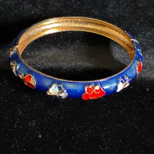 Blue and red enamel bangle bracelet with gold accents 7” thumbnail 2
