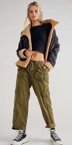Free People We The Free Tahiti Pull-On Cargo Pants in Dried Herb green thumbnail 1