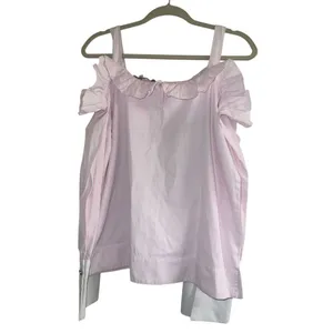 ✨INA Ruffle Cold Shoulder Long Sleeve Pink Sz Medium Blouse✨ thumbnail 3