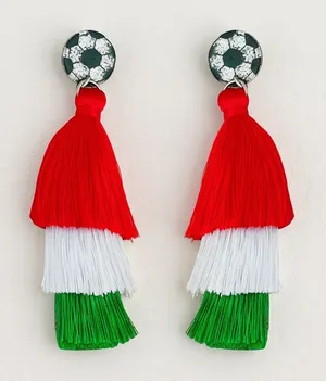 Boutique NEW Italy Flag Soccer Tassel Dangle Earrings with Red White and Green Fringe thumbnail 1