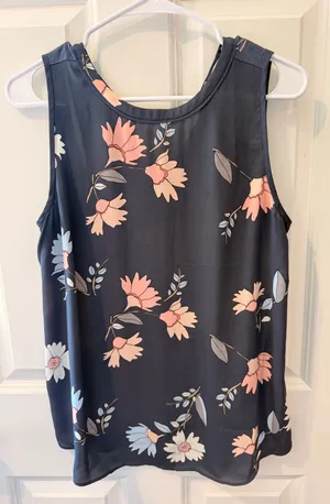 Ann Taylor LOFT Blue and Pink Floral Tank Top Blouse Size Medium thumbnail 1