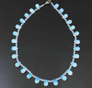 Opalite Teardrop Top Drilled Beaded 18” Necklace W/ Sterling Silver Clasp 32g. thumbnail 2