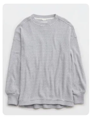 Aerie Grey Long Weekend Waffle Sweatshirt thumbnail 1