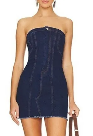 Superdown Womens Strapless Denim Mini Dress Size M Blue Western Cowgirl Concert thumbnail 1