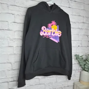 Barbie Malibu Beach Graphic Hoodie L Black Neon Retro Pullover Sweatshirt fall thumbnail 2
