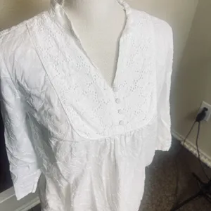 The Webster Miami Target embroidered‎ white top blouse Eyelet Lace 100% cotton L thumbnail 2