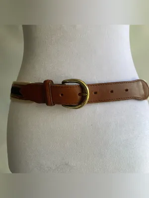 Bogner vintage canvas striped leather buckle belt preppy 80s casual coastal S thumbnail 5