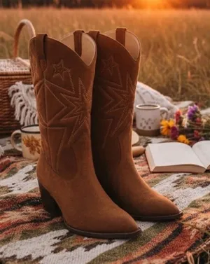 Time and Tru Women's Faux Suede Embroidered Western Boots, size 8 new thumbnail 1