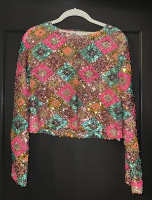 ZARA Sequin Long Sleeve Top thumbnail 1