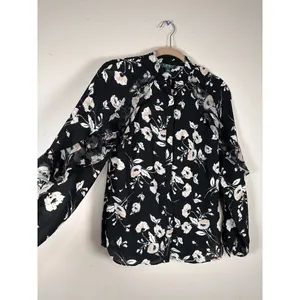 Lauren‎ Ralph Lauren Womens Small Shirt Floral Long Sleeve Ruffled Blouse Black thumbnail 7