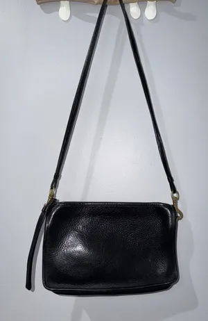 VTG Coach 70's Basic Bag Made in NYC USA Black Leather Clutch Wristlet Crossbody thumbnail 1
