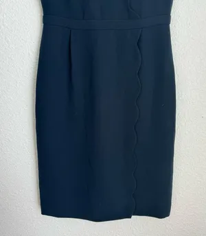 J. Crew Dress Womens Size 0 Navy Blue V Neck Scallop Crepe Wrap Surplice Sheath thumbnail 5