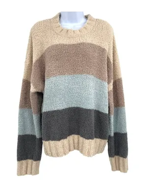 Altar'd State Fuzzy Oversized Colorblock Sweater Beige Brown Blue Size XXL thumbnail 1