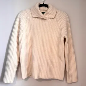 Lauren Ralph Lauren Ribbed Shawl Collar Wool-Blend Sweater – Cream– Size S thumbnail 1