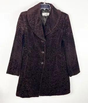 CALVIN KLEIN Burgundy Textured Lined Trench Coat Medium Fall Winter Neutral Cozy thumbnail 1