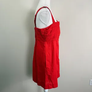 Abercrombie Fitch Red Linen Mini Dress Tiered Pleated Bodice Size Large thumbnail 2