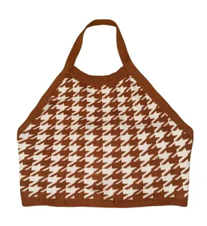 Vestique Brown & Cream Houndstooth Knit Halter Top Size Large thumbnail 1
