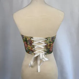 Floral Tapestry Corset Crop Top Lace Up Back Strapless‎ Woven Bodice Small Boho thumbnail 3