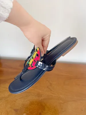Tory Burch • Miller Sandal Rainbow / Royal Navy leather slide thong flip flop thumbnail 10