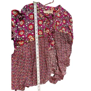 Free People Boho Floral Peasant Top M Purple Red Tie Up Studded Beaded Rayon thumbnail 9