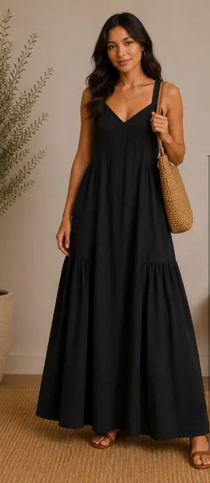 Future Collective Reese Blutstein Minimalist Black Tiered Maxi Dress Plus‎ Sz 24 thumbnail 1