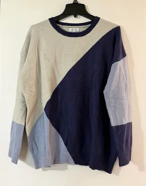 Unknown Brand Colorblock Crewneck Sweater - Navy, Light Blue & Cream thumbnail 1