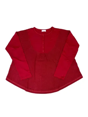 Pink Lily "Take the Leap" Henley Waffle Knit Blouse Size S Cranberry NWT thumbnail 2