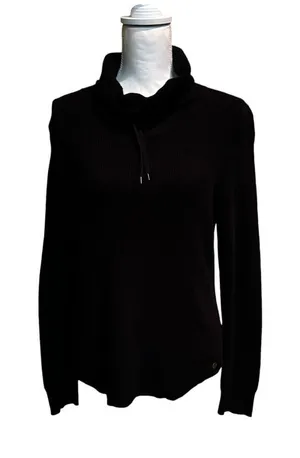 Lauren Ralph Lauren Waffle Knit Cowl Neck Sweater Drawstring Size Large‎ Black thumbnail 1
