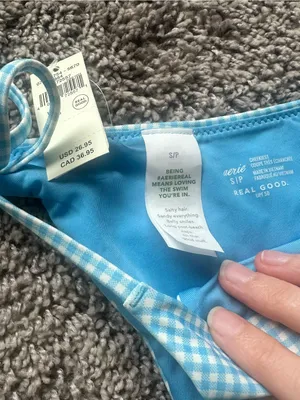 aerie Blue Gingham Tie-Side Bikini Bottoms thumbnail 4