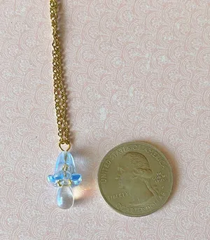 Handmade quality Czech glass bead & German acrylic flower bead cute fairy cottage style necklace💐🩵 thumbnail 8