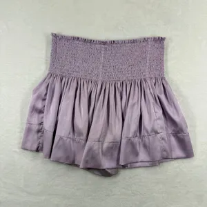 Natural Life Lavender Purple Smocked High Waist short Medium Satin‎ Feel Boho thumbnail 7