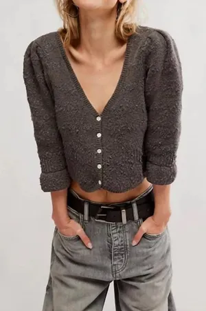 Free People Geo Floral Cardi - Charcoal Grey thumbnail 1