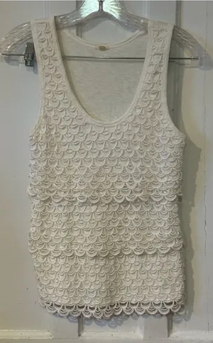 J. Crew White Scallop-Lace Sleeveless Tank thumbnail 1