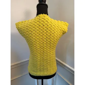 Vintage Style Sunshine Yellow Crochet Shell Stitch Top Handmade Retro Cottage thumbnail 4
